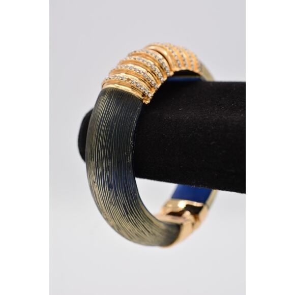 Unknown Jewelry - Statement Bangle Bracelet Iridescent Blue Lucite Rhinestone Crystal Gold Bin4